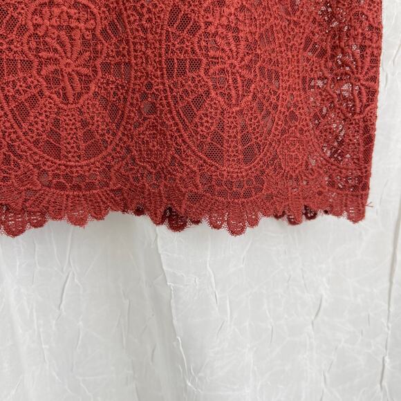 Rust Sheer Mesh Knit Lace T Shirt Scalloped Hem Forever 21 Size Small - Picture 11 of 16